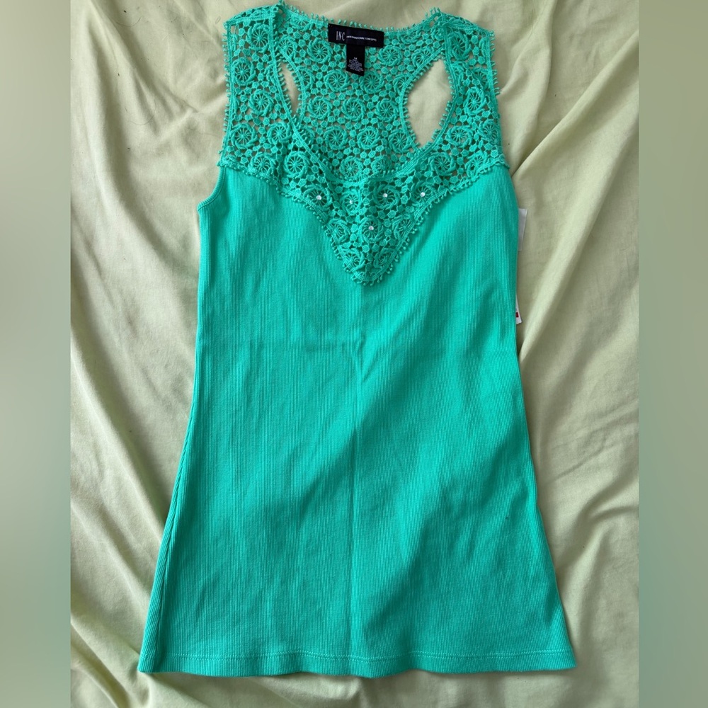 INC International Concepts Pear Green Lace Tank Top
